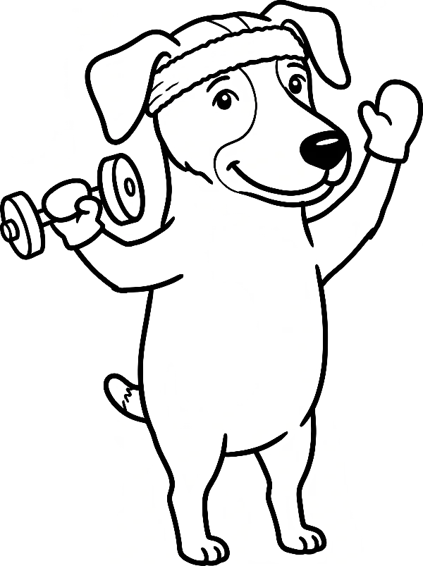 Soma Co.’s dog mascot holding a dumbbell and waving